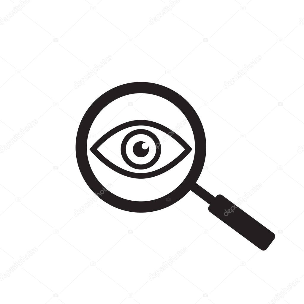 Magnifier with eye outline icon. Find icon, investigate concept symbol. Eye with magnifying glass. Appearance, aspect, look, view, creative vision icon for web and mobile 