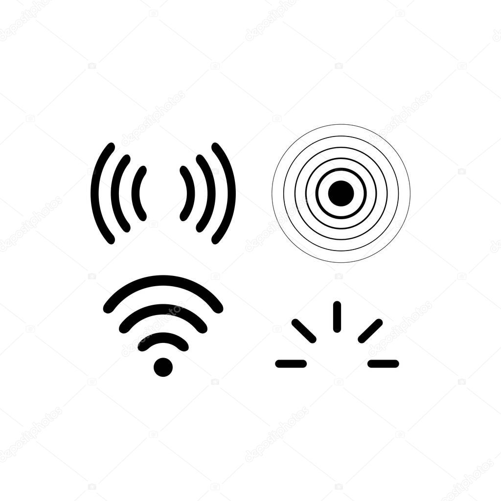Signal icons vector set iradio signals waves. Radar, wifi, antenna