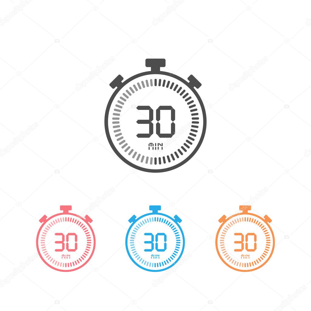 The 30 minutes, stopwatch vector icon set, digital timer. Clock and watch, timer, countdown symbol