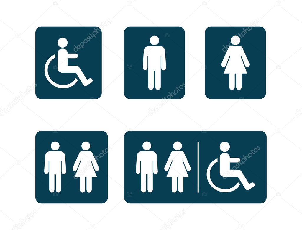 Washroom symbols collection. Male washroom sign. Female washroom sign. Vector illustration