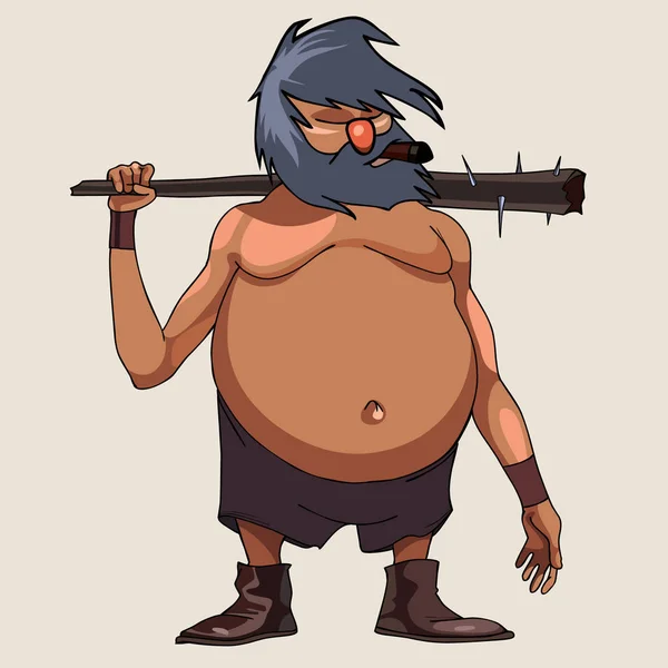 Personaje de dibujos animados hombre de barriga grande con un garrote — Vector de stock