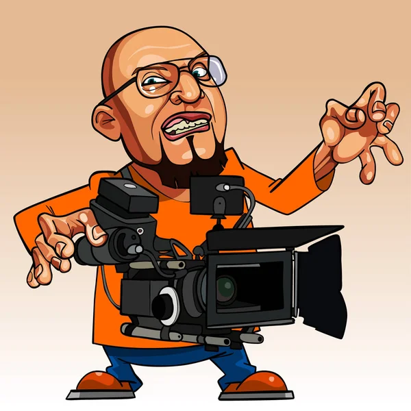 Cartoon emotionele man met een filmcamera — Stockvector