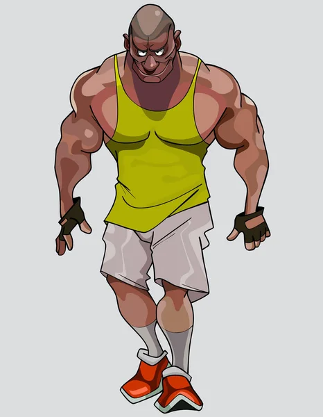 Мультфильм грозный мускулистый мужчина в спортивной одежде — стоковый вектор