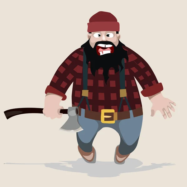 Cartoon screaming man lumberjack with an ax — Stock Vector