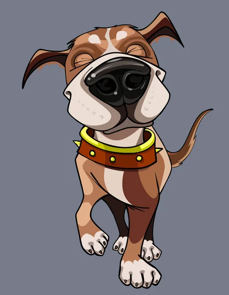 Cartoon happy dog wearing a collar walks — Stock Vector
