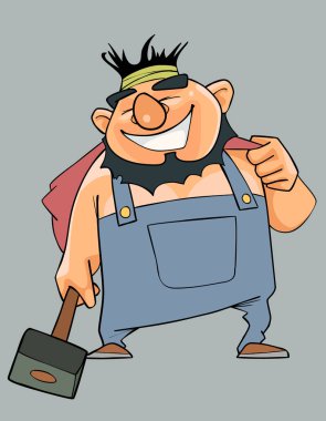 Tulum çizgi film neşeli adam elinde bir çekiç ile