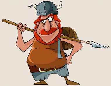 Viking kırmızı adam bir silah ile karikatür