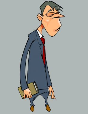 Takım elbiseli ponponsuz adam çizgi film ve kitap ile el kravat