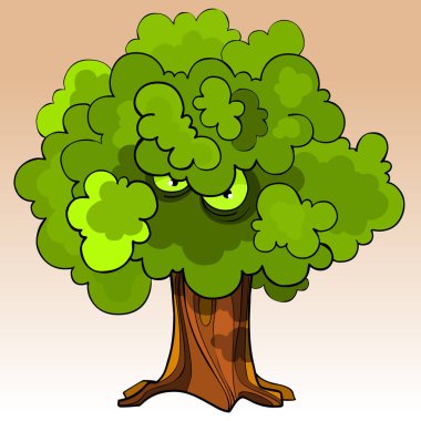 çizgi film gözleri yeşil yeşillik içinde ağacıyla tehditkar