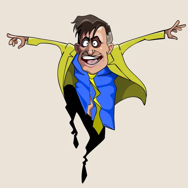 Cartoon man in pak en stropdas springen van vreugde — Stockvector
