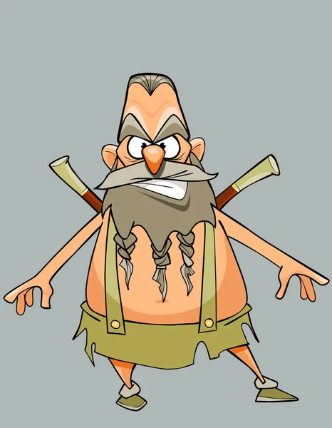 Lustige Cartoon-Figur strenger Mann Krieger mit Bart und Schnurrbart — Stockvektor
