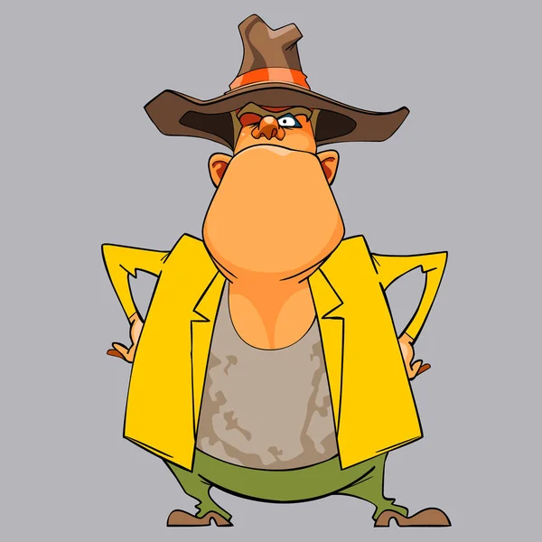Kreslený legrační muž šerif v klobouku postavení paže bok — Stockový vektor