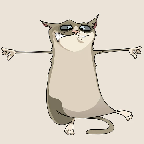 Drôle dessin animé chat danse bras tendus sur les côtés — Image vectorielle