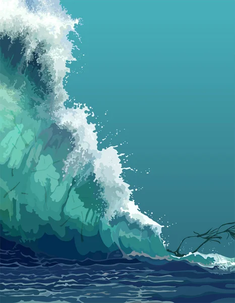 Telón de fondo pintado de una ola de tsunami gigante — Vector de stock