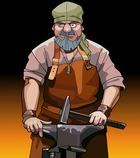 Cartoon mannelijke smid werknemer met hamer — Stockvector