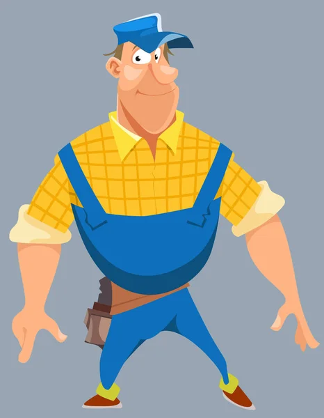 制服姿で笑みを浮かべてハスキー男性労働者の漫画 — ストックベクタ