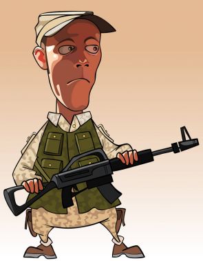 elinde bir silah tutan karikatür adam