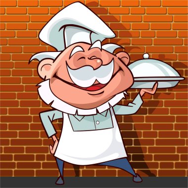 bir tabak elinde tutan karikatür mutlu aşçı