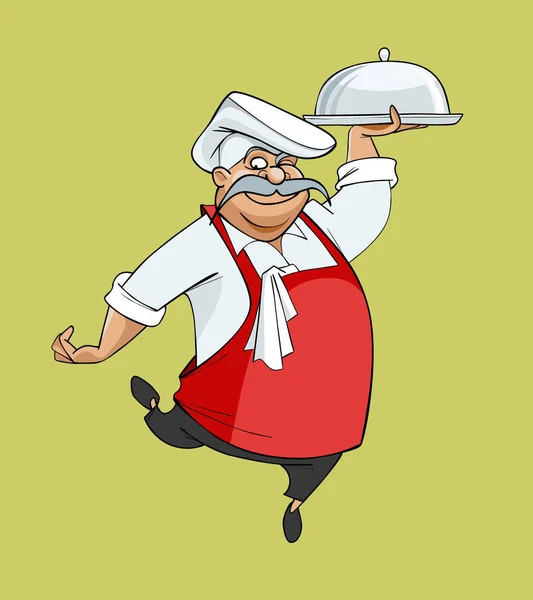 Cartoon szczęśliwy szef kuchni w taniec niedźwiedzi danie — Wektor stockowy