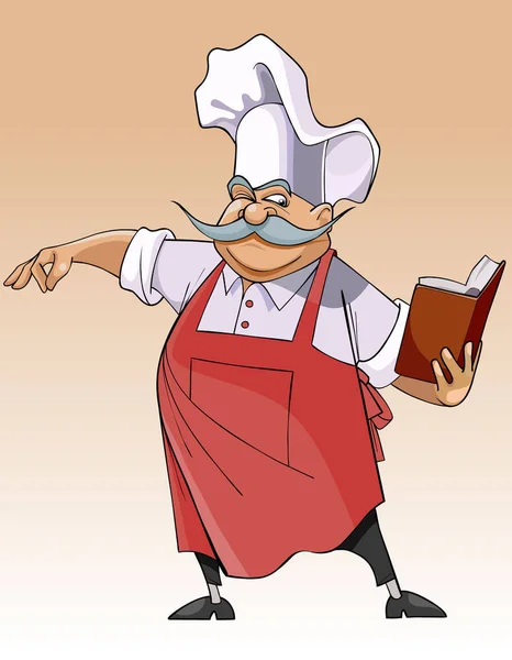 Kreskówka kucharz stoi i patrzy w książce — Wektor stockowy