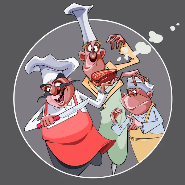 Hazır gıda üç komik aşçılar çizgi film — Stok Vektör