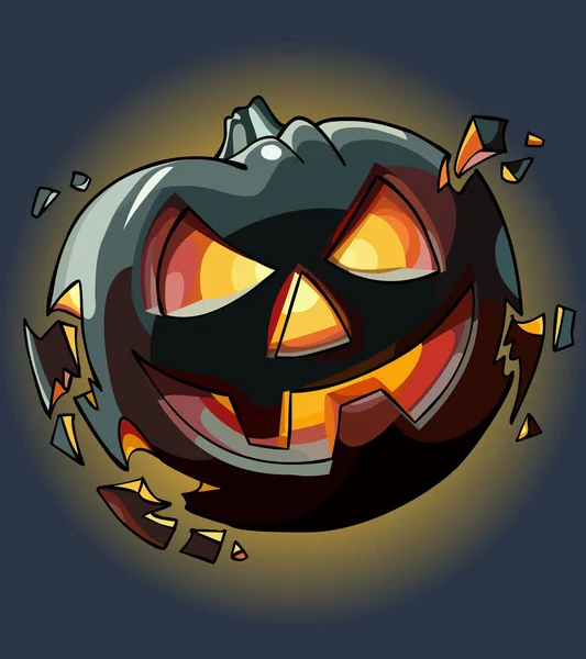 Drawn cartoon Halloween pumpkin falling apart — Stock Vector