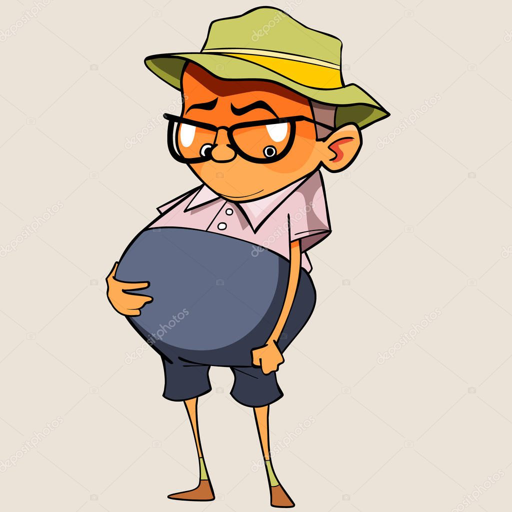 Pot belly man cartoon Cartoon funny potbellied man looks at your