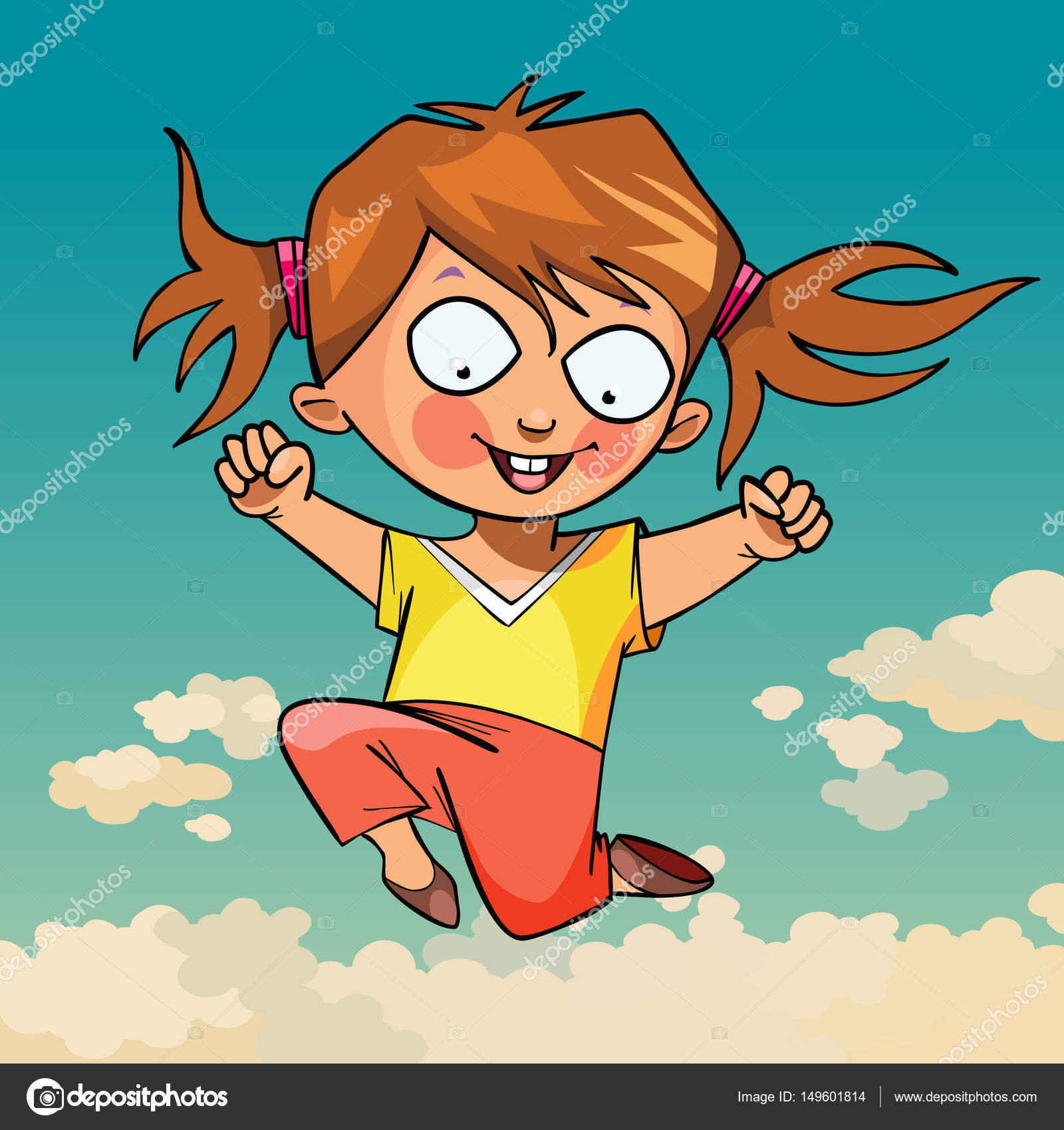 Cartoon funny little girl joyfully jumping Stock Vector by ©Westamult  149601814, image size:1600x1700