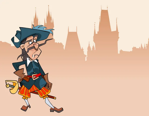 Cartoon grappig karakter verbaasd soldaat musketier — Stockvector