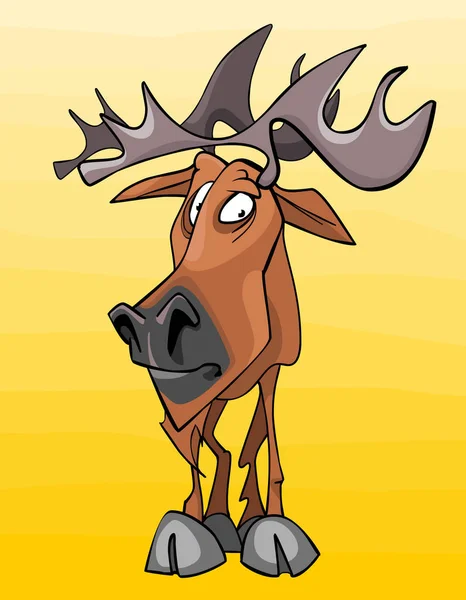 Cartoon character funny moose watching in amazement — Stock Vector