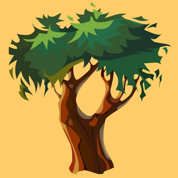 Yeşil tacı olan çizgi film çatallı ağaç — Stok Vektör