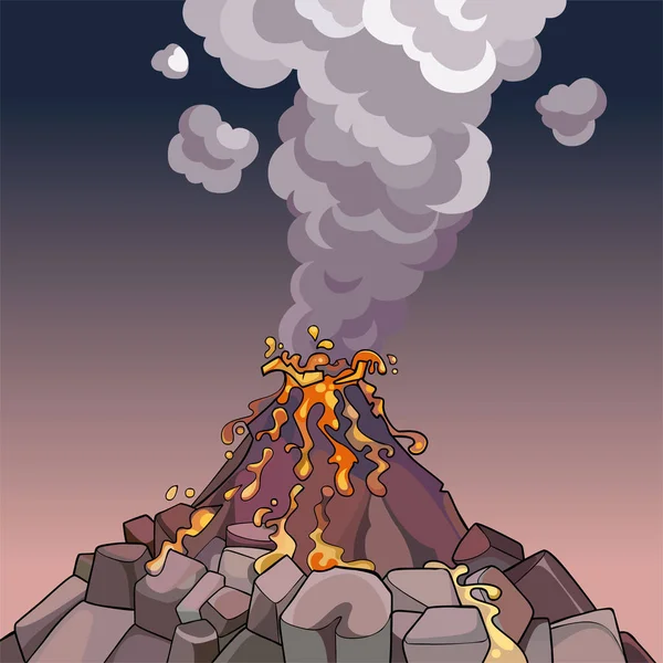 Dessin animé volcan crachant lave et fumée — Image vectorielle