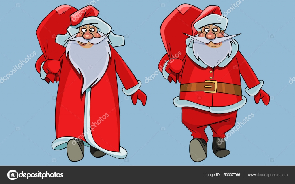 Cartoon Father Frost and Santa Claus walking with a bags of ts — Stock Vector