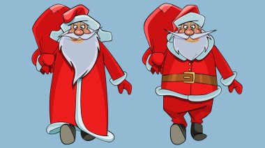 çizgi film baba Frost ve Noel Baba hediye poşetleriyle yürüyüş