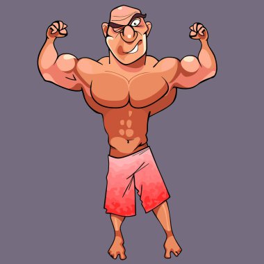 karikatür komik atletik erkek vücut geliştirmeci poz