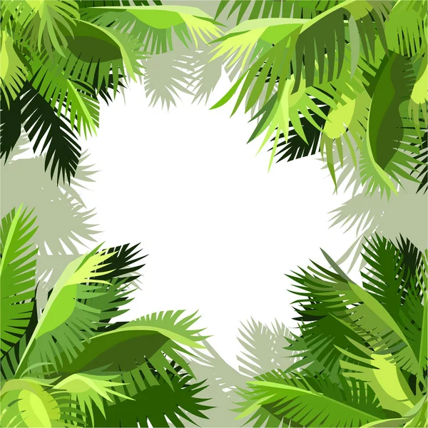 Painted background of green palm leaves in the corners — Stock Vector