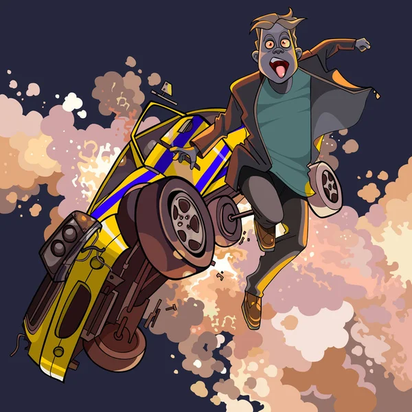 Мультфильм испуганный человек падает от падения в воздушном вагоне — стоковый вектор