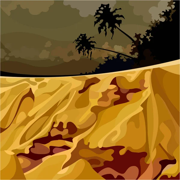 Surrealistyczny krajobraz kreskówka dżungli o zachodzie słońca — Wektor stockowy