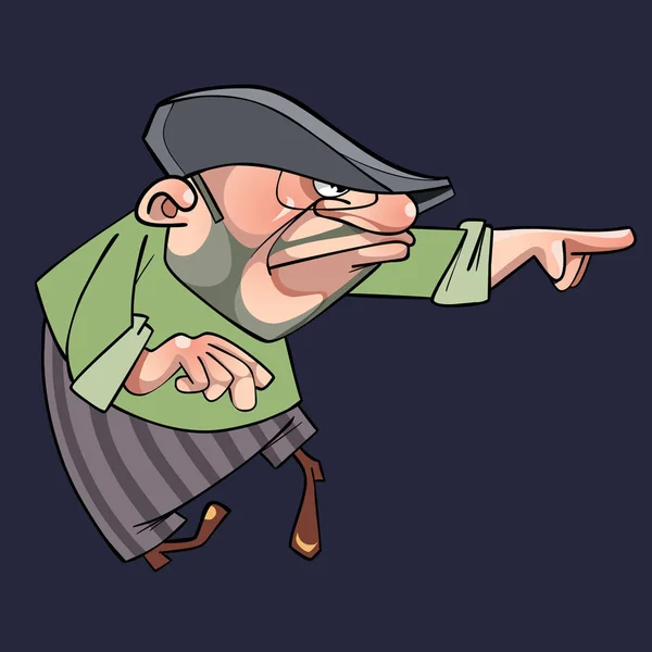 Cartoon impozantní muž v čepici ukazuje prstem — Stockový vektor