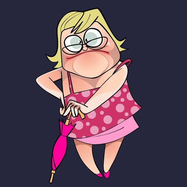 Funny cartoon žena v růžové letní šaty — Stockový vektor