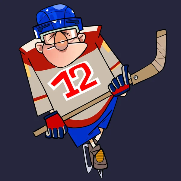 Cartoon-Mann in Hockeyform auf Schlittschuhen mit Stock — Stockvektor