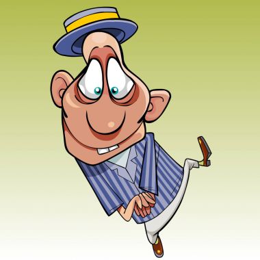 karikatür komik dans eden adam bir şapka ve takım elbise