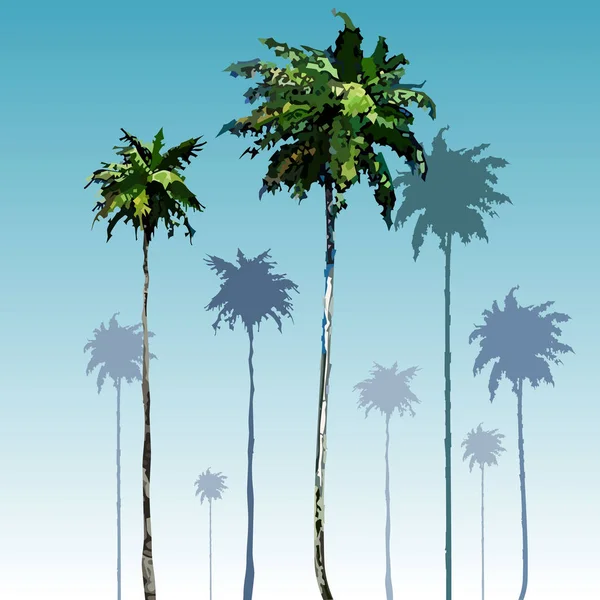 Mavi gökyüzü arka plan uzun boylu Hindistan cevizi palmiye ağaçlarının boyalı