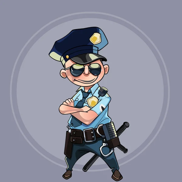 Cartoon man in a police uniform standing with arms crossed on chest — Stock Vector