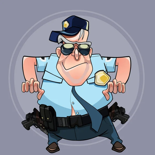 Cartoon man in a police uniform wants to seize — Stock Vector