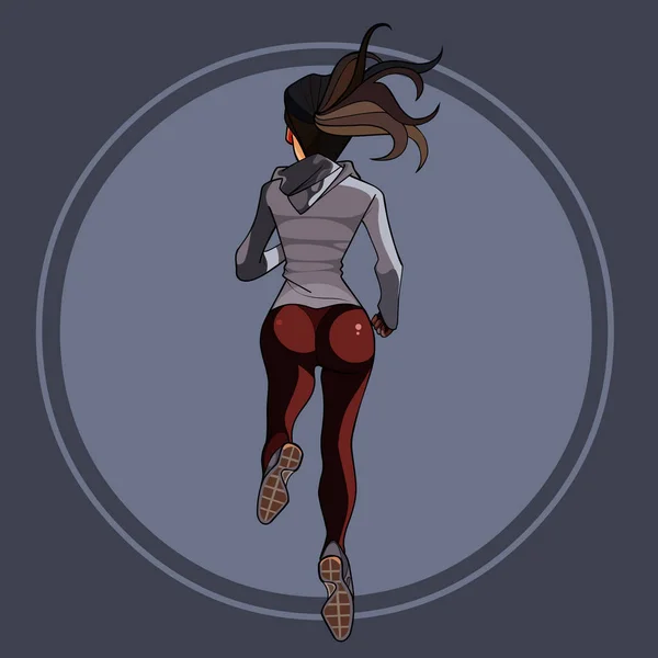 Mujer de dibujos animados en ropa deportiva corriendo vista trasera — Archivo Imágenes Vectoriales