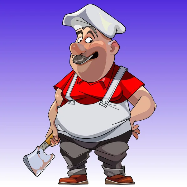 Pria kartun dalam pakaian koki dengan kapak - Stok Vektor