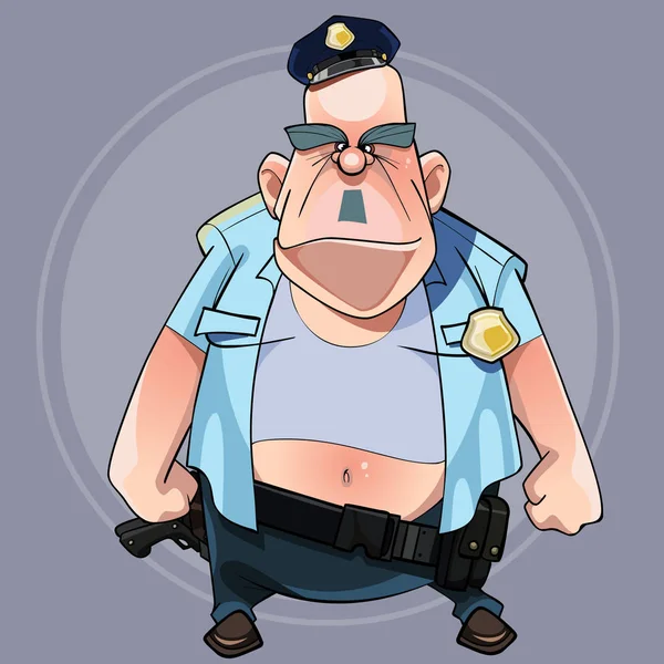Cartoon big man in a police uniform casually dressed — Stock Vector
