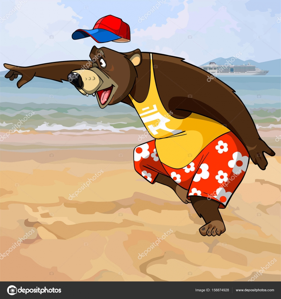 Cartoon character bear in summer clothes on the beach Stock Vector Image by  ©Westamult #158874928
