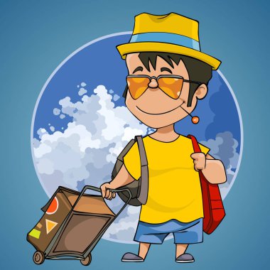 tatile bavulla karikatür mutlu adam